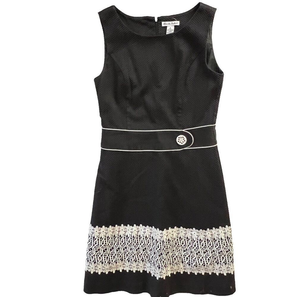 Alexandra Bartlett Dress Crochet 8 Black Sleeveless A-Line Lined Cotton Retro
